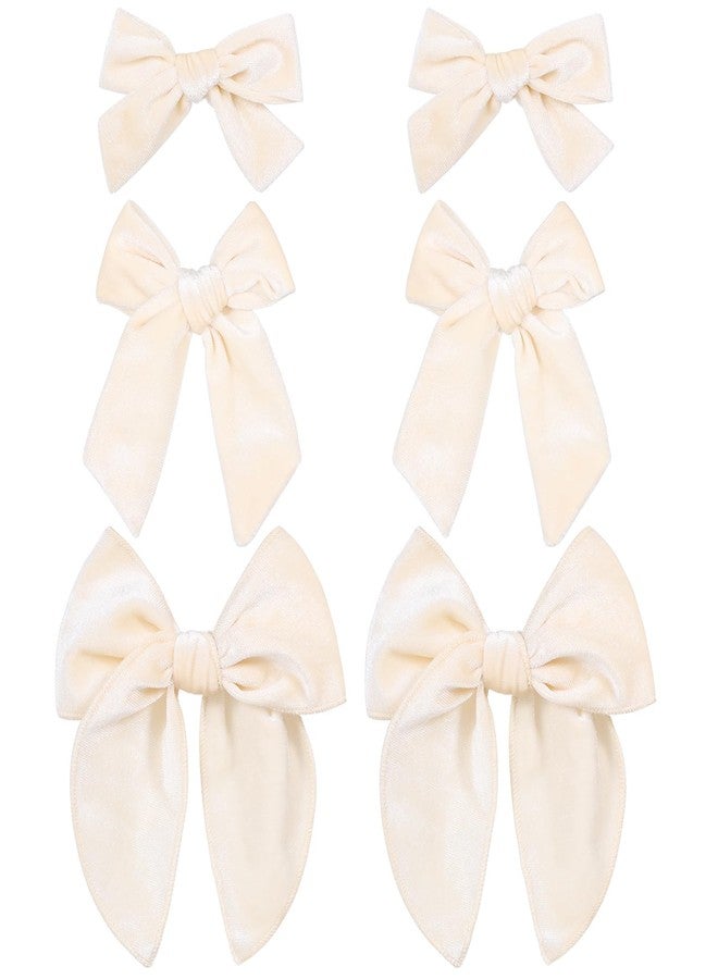 ميروكش مجموعة من 6 ربطات شعر مخملية بيضاء كريمية بأطوال 5 و3.5 و4 بوصات، ربطات شعر ناعمة بمشابك شعر، مناسبة للفتيات الصغيرات والمراهقات والفتيات الصغيرات والنساء، وإكسسوارات فساتين الزفاف والمناسبات الرسمية. - Image 1